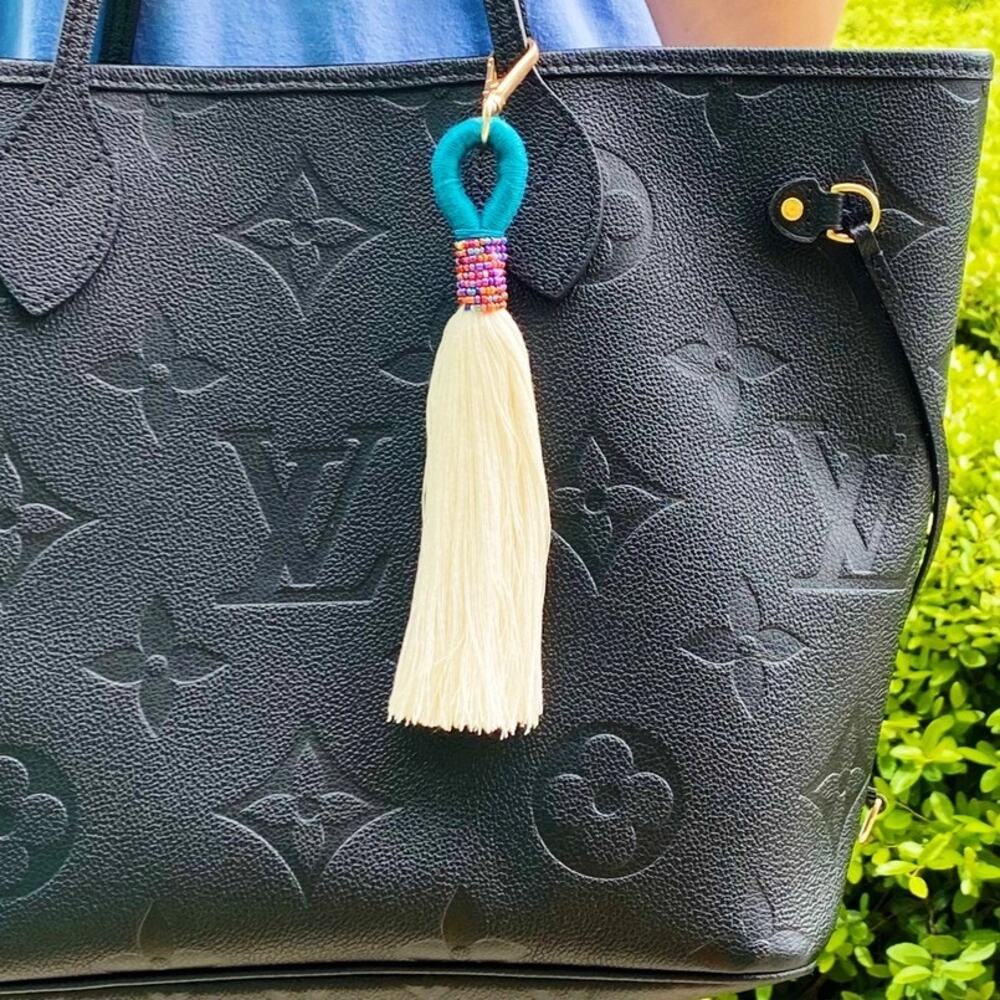 Maya Bay Teal Tasseled Bag Charm Key Chain